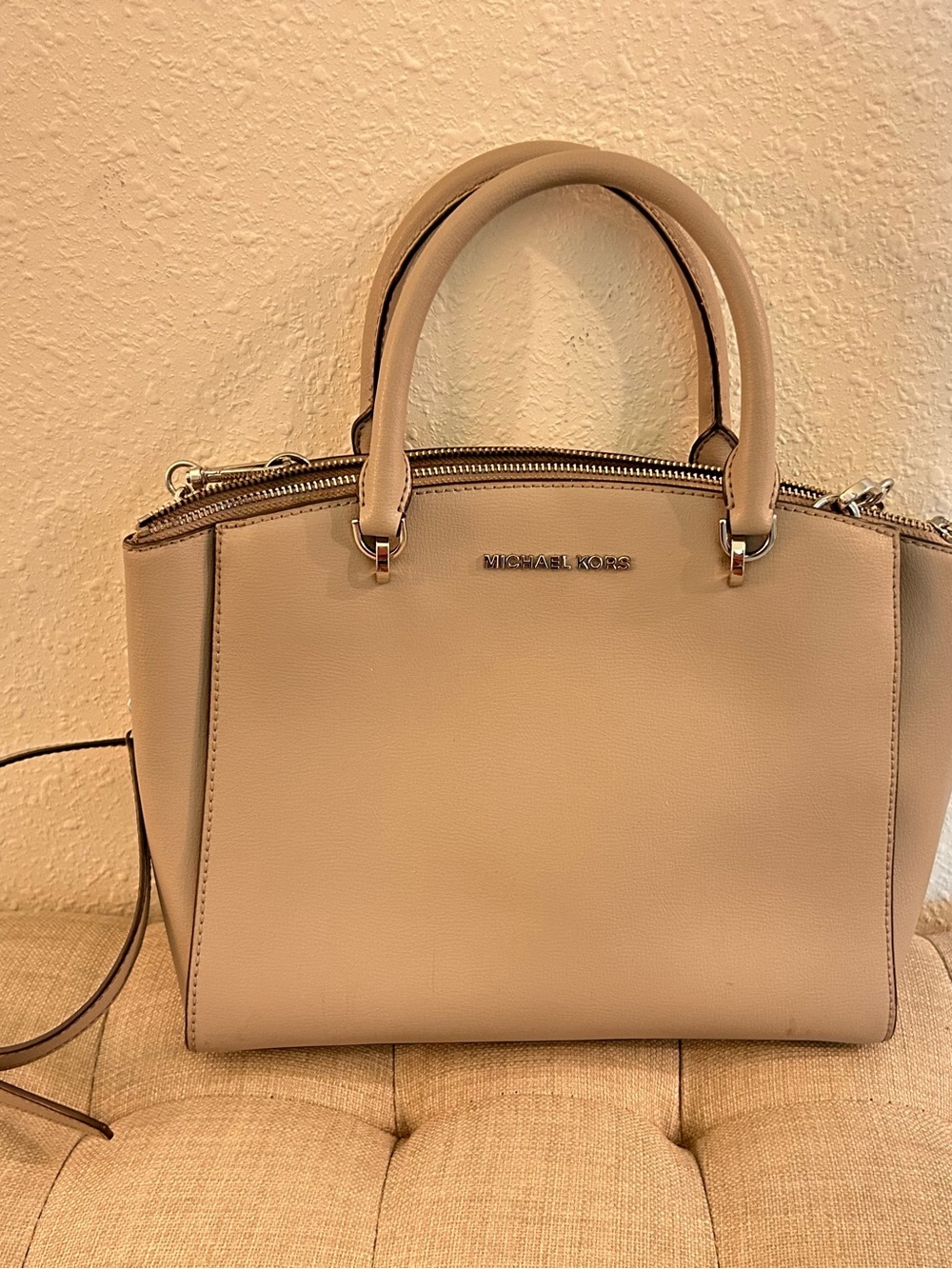Michael Kors Light Grey Leather Satchel